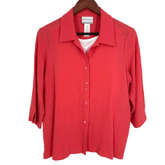 Alfred Dunner PM Petite Medium Coral Pink 3/4 Sleeve Blouse Shirt Top Mature - Picture 1 of 5